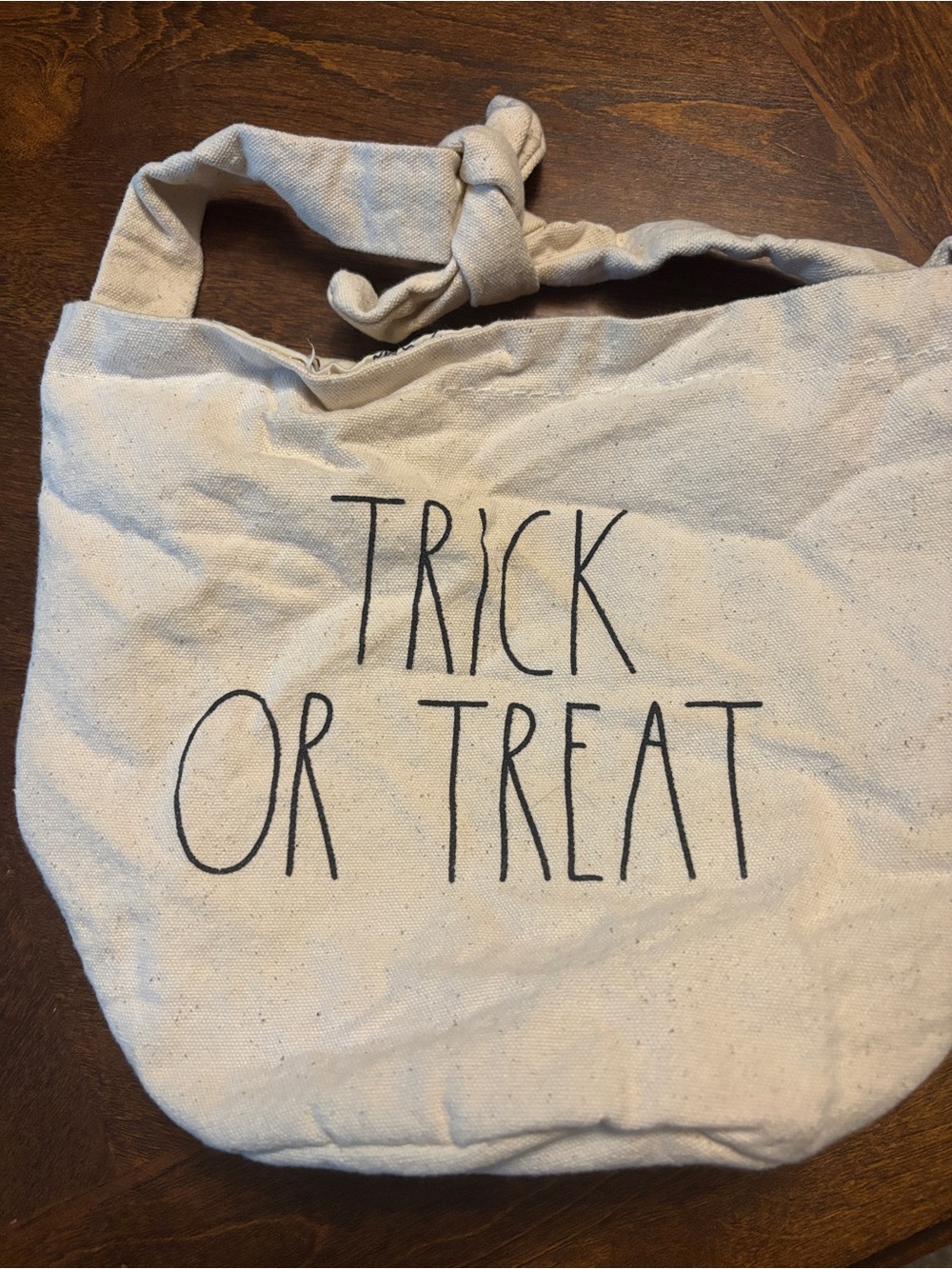 Rae Dunn Cream Tote Bag with Black "Trick Or Treat" Print